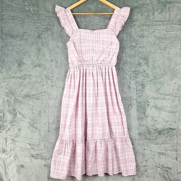 Womens‎ Dress Large Boho Plaid Midi Tiered Cottagecore Prairie Country Milkmaid - Picture 1 of 7